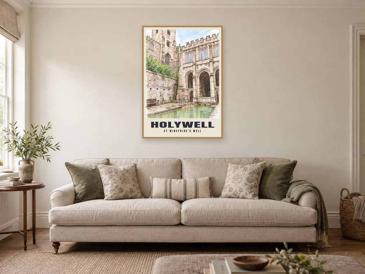 St Winefride’s Well, Holywell Poster at A1, in a natural wood frame, in a sitting room