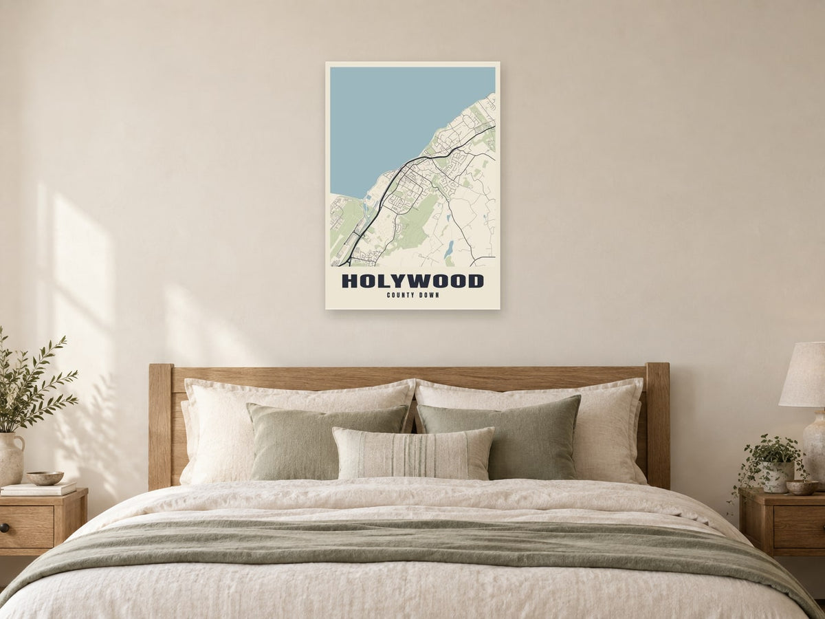 Holywood Street Map Poster at A1, as a poster, above a bed