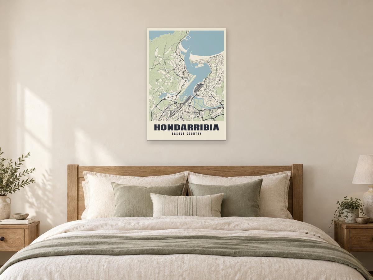 Hondarribia Street Map Poster at A1, as a poster, above a bed
