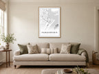 Hondarribia Town Centre Street Map Poster at A1, in a natural wood frame, in a sitting room