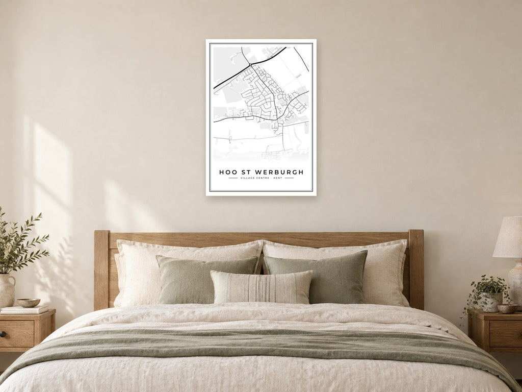 Hoo St Werburgh Village Centre Street Map Poster at A1, as a poster, above a bed