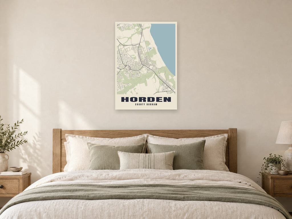Horden Street Map Poster at A1, as a poster, above a bed