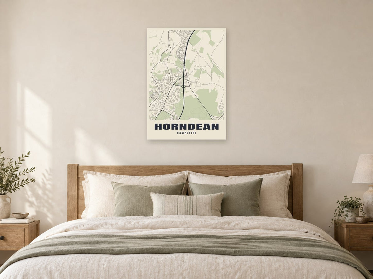 Horndean Street Map Poster at A1, as a poster, above a bed