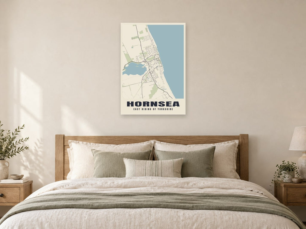 Hornsea Street Map Poster at A1, as a poster, above a bed