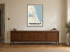 Hornsea Street Map Poster at A1, in a black frame, above a sideboard