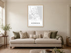 Hornsea Town Centre Street Map Poster at A1, in a natural wood frame, in a sitting room
