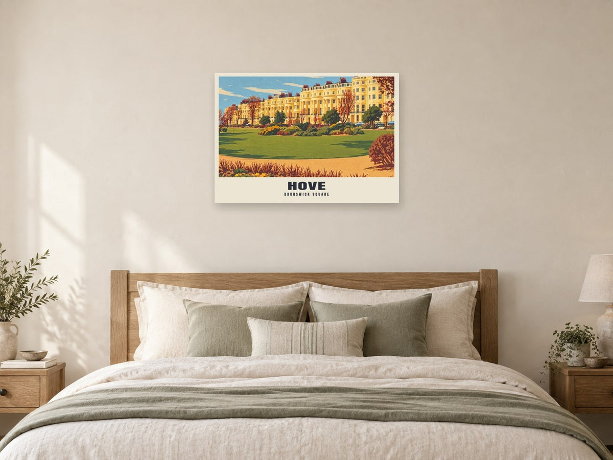 Brunswick Square, Hove Poster at A1, as a poster, above a bed
