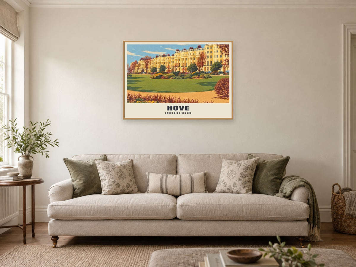 Brunswick Square, Hove Poster at A1, in a natural wood frame, in a sitting room