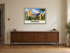 St Mary Magdalene Church, Hucknall Poster at A1, in a black frame, above a sideboard