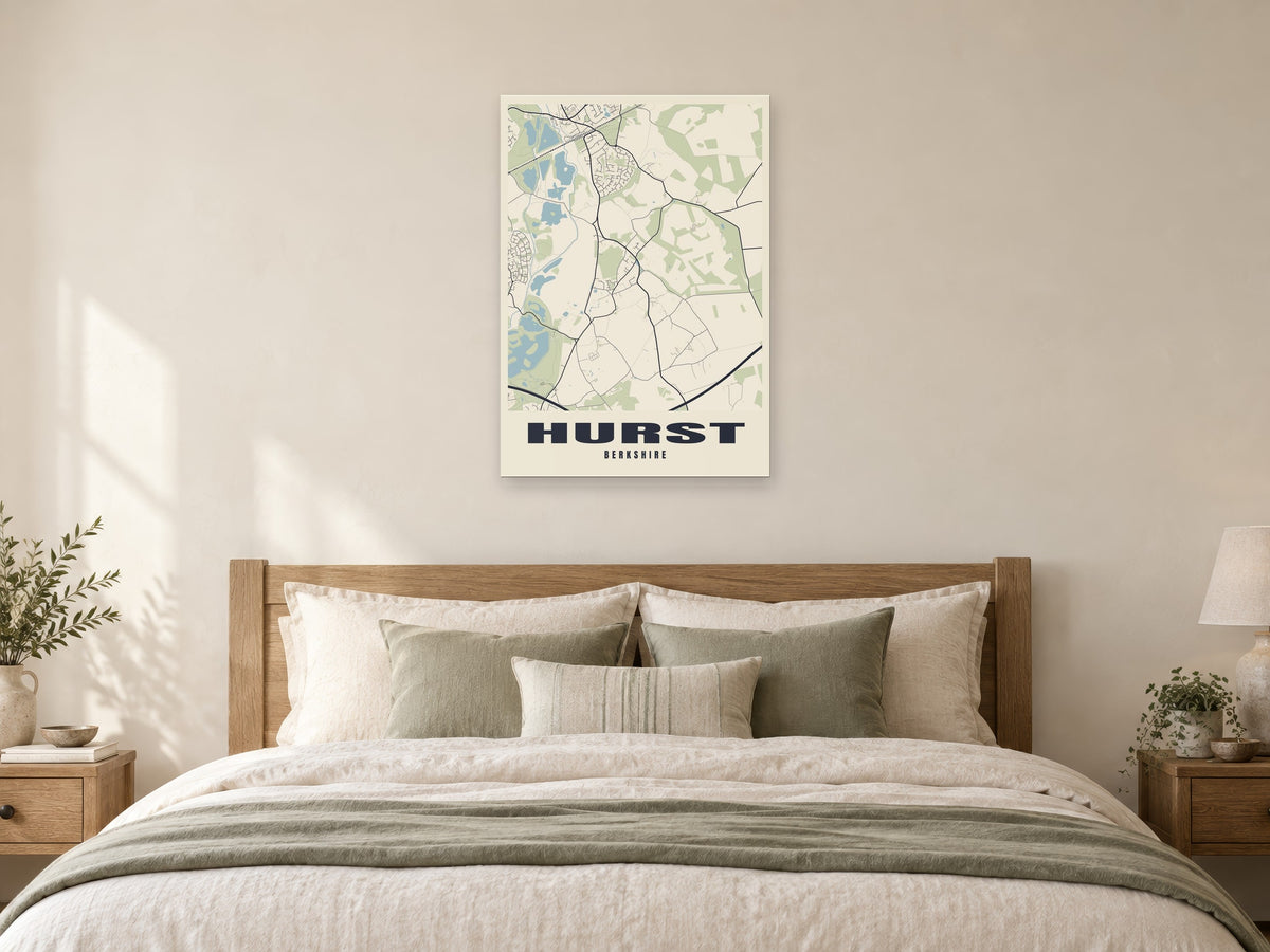 Hurst Street Map Poster at A1, as a poster, above a bed