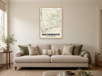 Huthwaite Street Map Poster at A1, in a natural wood frame, in a sitting room