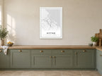Hythe Village Centre Street Map Poster at A1, in a white frame, in a kitchen