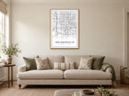 Indianapolis Downtown Street Map Poster at A1, in a natural wood frame, in a sitting room