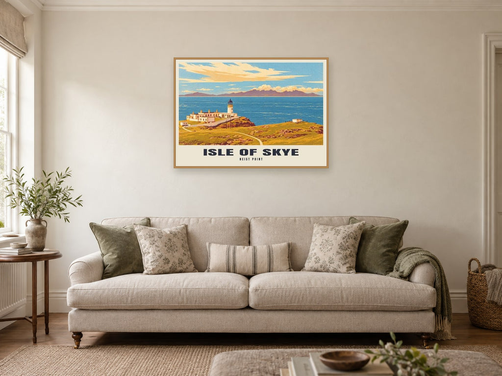 Neist Point, Isle of Skye Poster at A1, in a natural wood frame, in a sitting room
