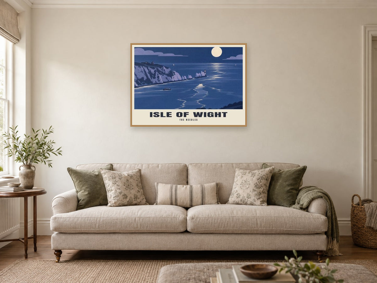 The Needles, Isle of Wight Poster at A1, in a natural wood frame, in a sitting room