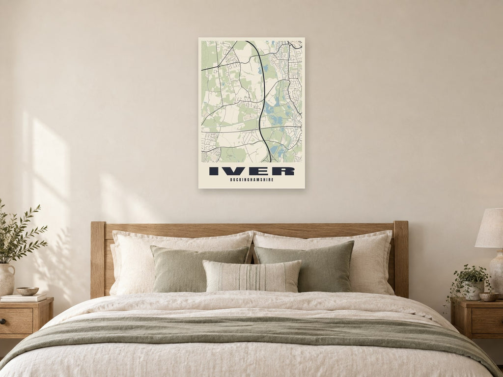 Iver Street Map Poster at A1, as a poster, above a bed