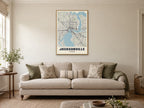 Jacksonville Street Map Poster at A1, in a natural wood frame, in a sitting room