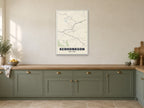 Kerhonkson Street Map Poster at A1, in a white frame, in a kitchen