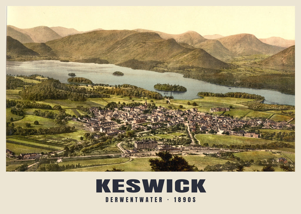 Derwentwater, Keswick, 1890s hand-coloured photochrom heritage print