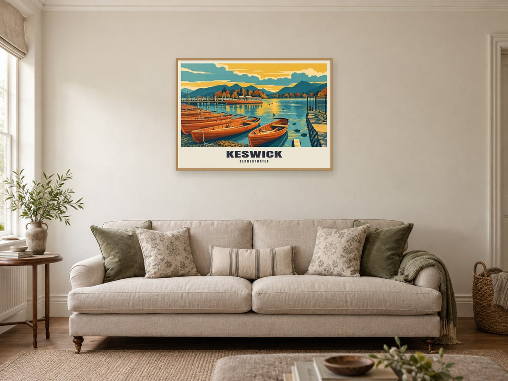 Derwentwater, Keswick Poster at A1, in a natural wood frame, in a sitting room