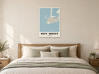 Key West Street Map Poster at A1, as a poster, above a bed