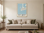 Key West Street Map Poster at A1, in a natural wood frame, in a sitting room