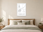 Kiamesha Lake Downtown Street Map Poster at A1, as a poster, above a bed