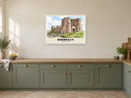 Kidwelly Castle Poster at A1, in a white frame, in a kitchen