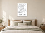 King City Downtown Street Map Poster at A1, as a poster, above a bed