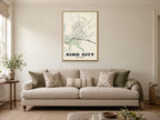 King City Street Map Poster at A1, in a natural wood frame, in a sitting room