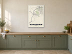 Kingman Street Map Poster at A1, in a white frame, in a kitchen