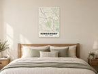 Kingsbury Heritage Street Map Poster at A1, as a poster, above a bed