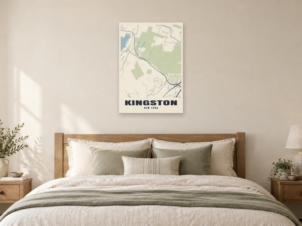 Kingston Street Map Poster at A1, as a poster, above a bed