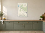 Kingston Street Map Poster at A1, in a white frame, in a kitchen