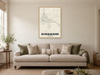 Kirkham Street Map Poster at A1, in a natural wood frame, in a sitting room