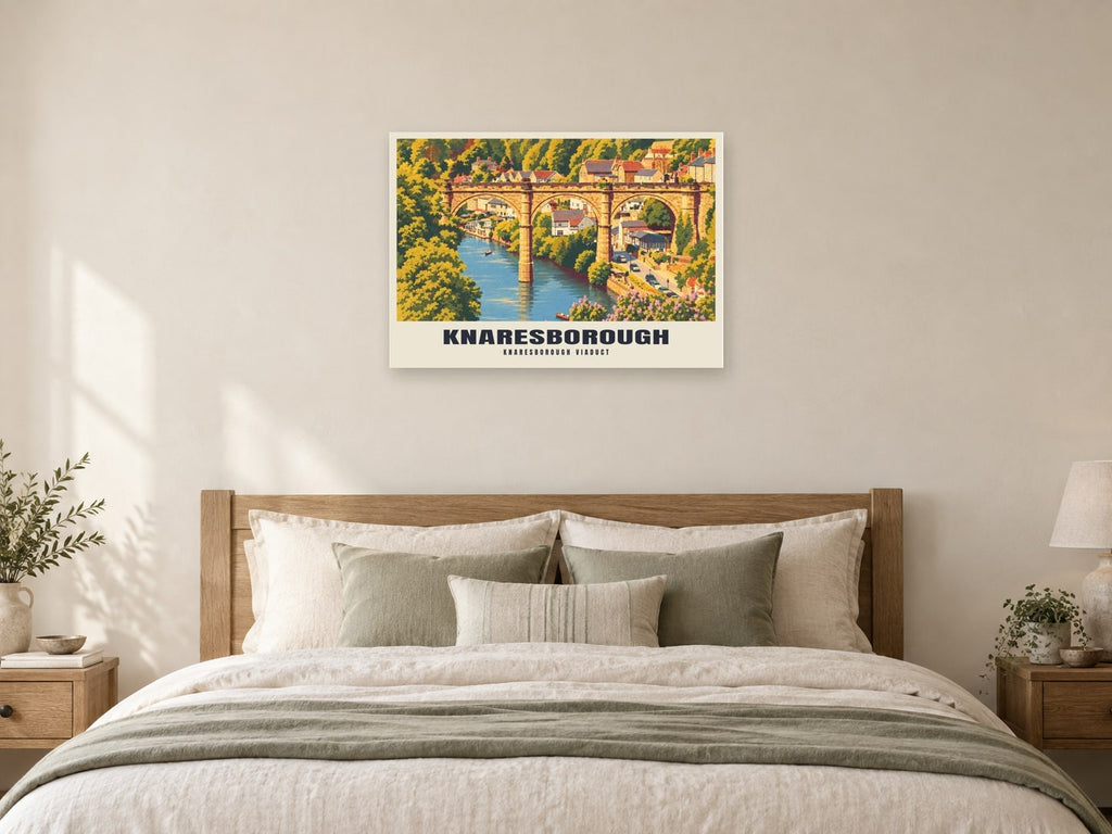 Knaresborough Viaduct Poster at A1, as a poster, above a bed
