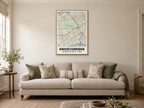 Knightsbridge Heritage Street Map Poster at A1, in a natural wood frame, in a sitting room