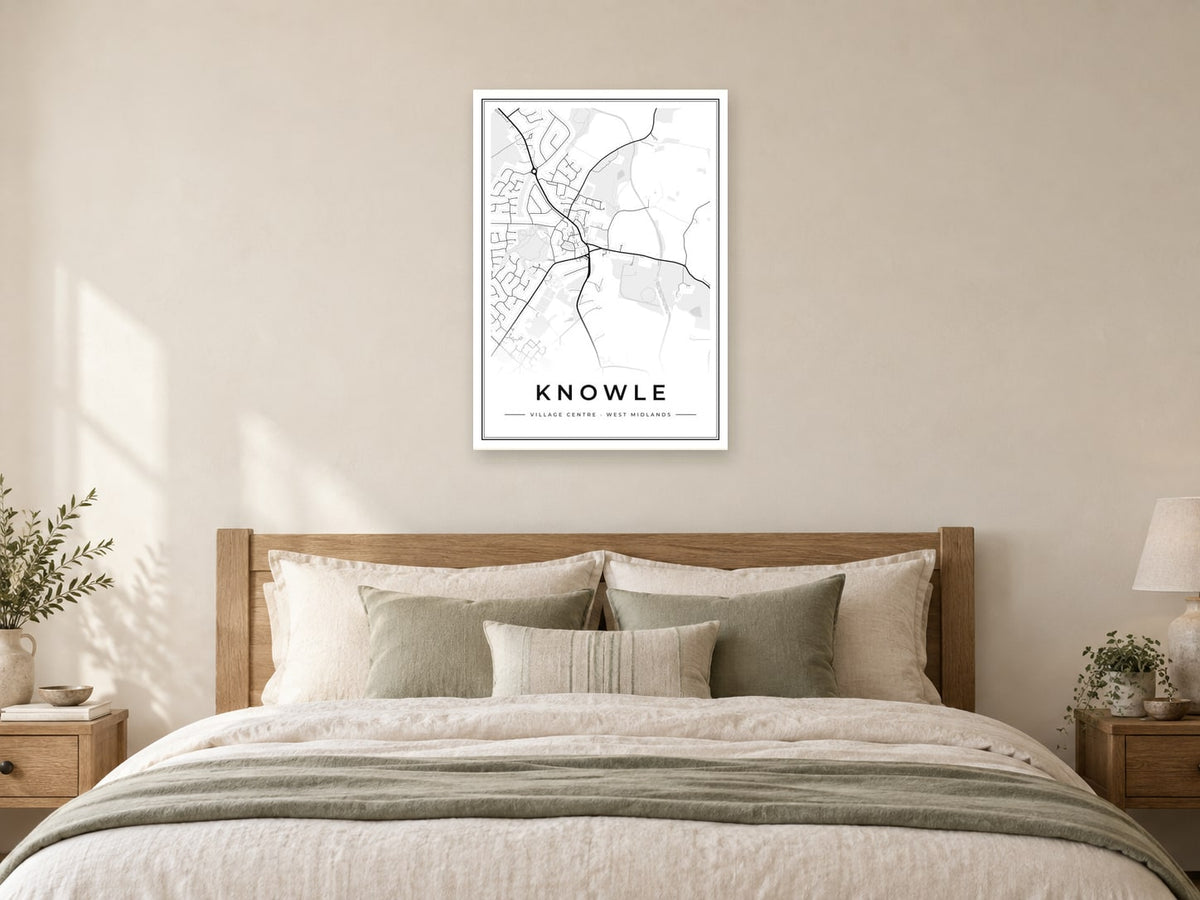 Knowle Village Centre Street Map Poster at A1, as a poster, above a bed
