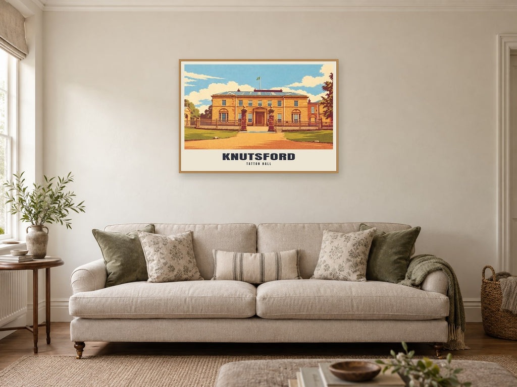 Tatton Hall, Knutsford Poster at A1, in a natural wood frame, in a sitting room