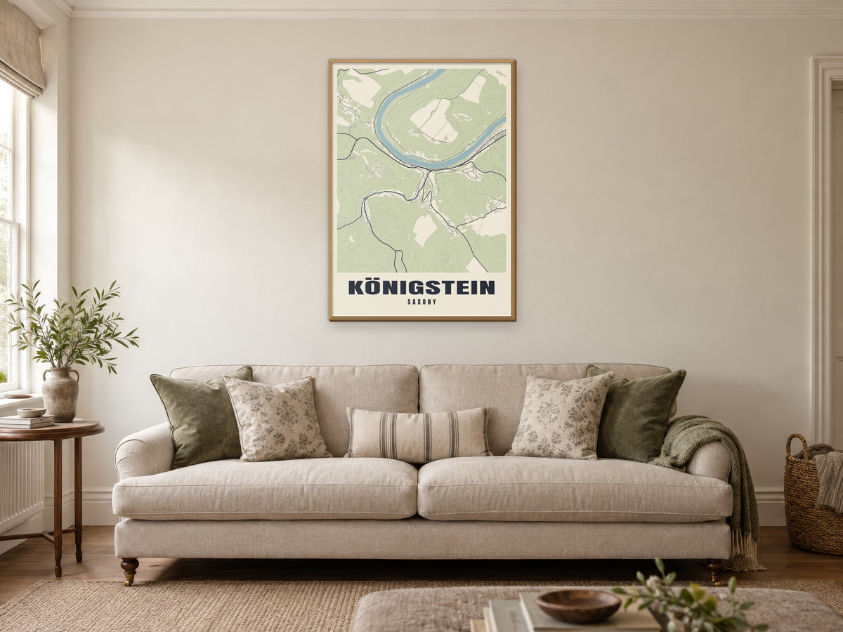 Königstein Street Map Poster at A1, in a natural wood frame, in a sitting room