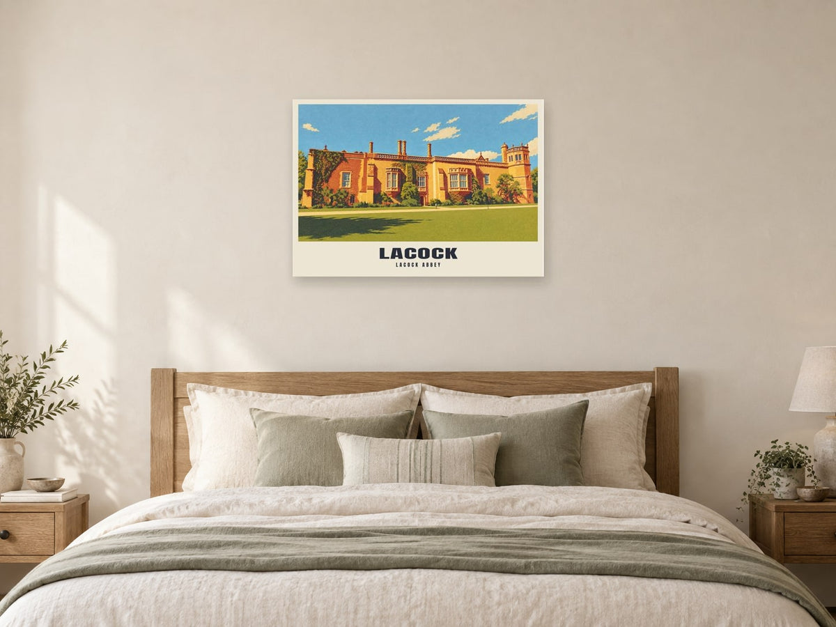 Lacock Abbey Poster at A1, as a poster, above a bed