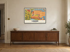 New Lanark Poster at A1, in a black frame, above a sideboard