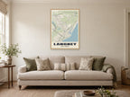 Langney Street Map Poster at A1, in a natural wood frame, in a sitting room