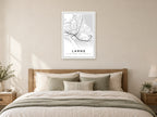 Larne Town Centre Street Map Poster at A1, as a poster, above a bed
