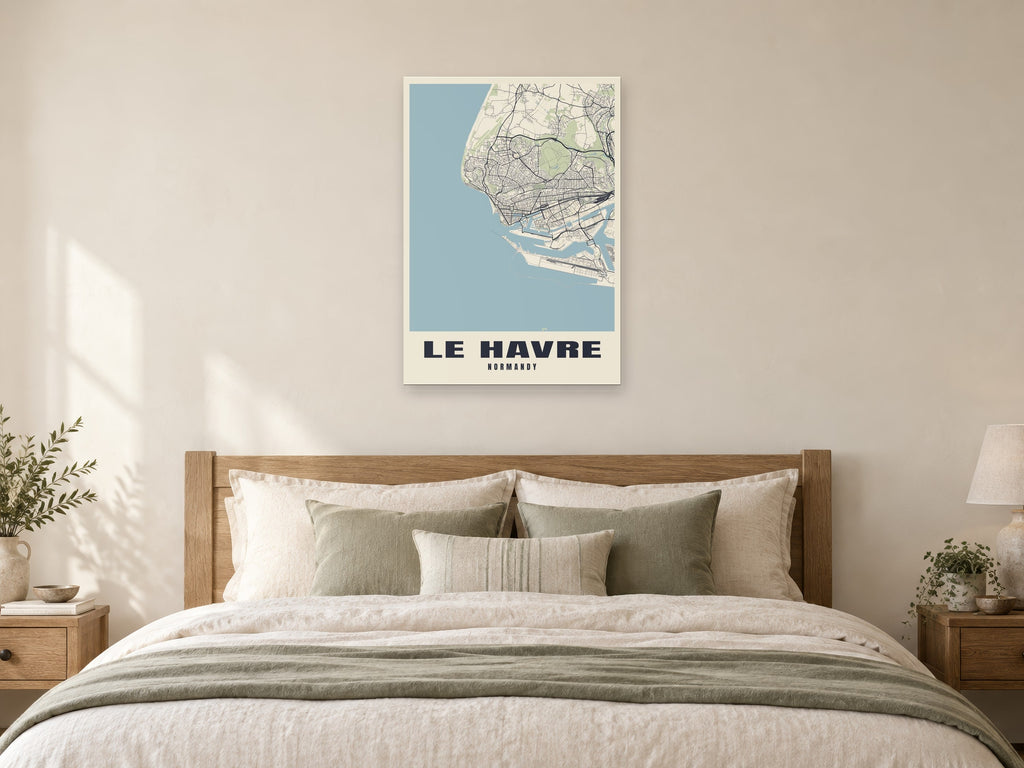 Le Havre Street Map Poster at A1, as a poster, above a bed
