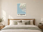 Le Havre Street Map Poster at A1, as a poster, above a bed