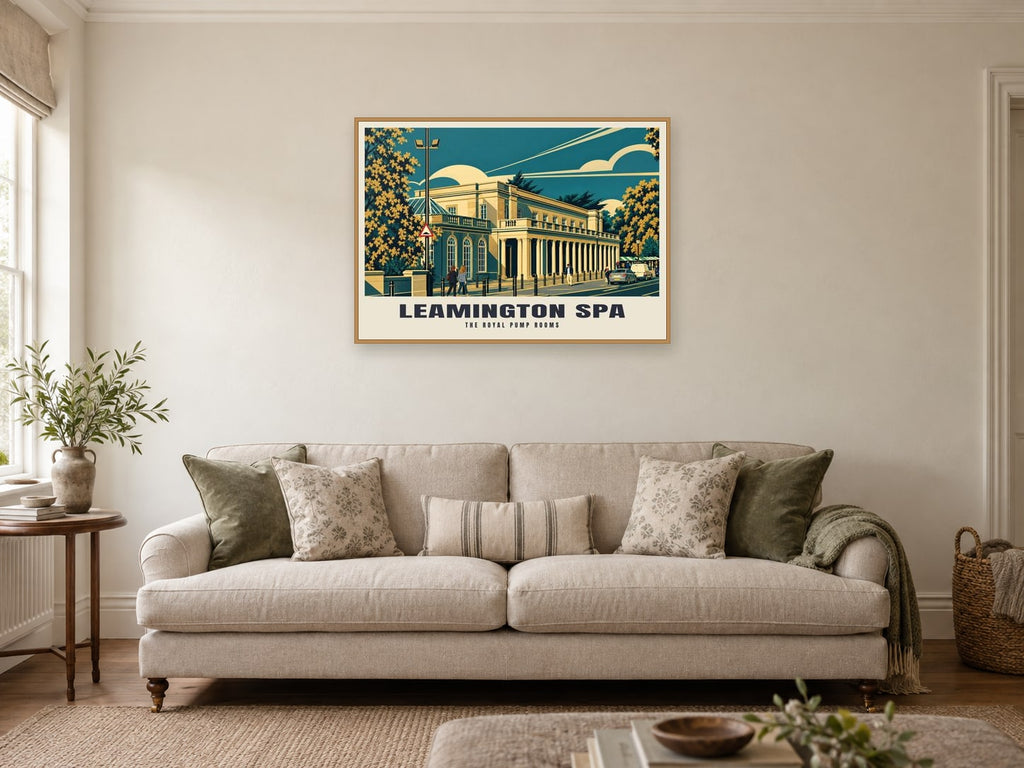 The Royal Pump Rooms, Leamington Spa Poster at A1, in a natural wood frame, in a sitting room