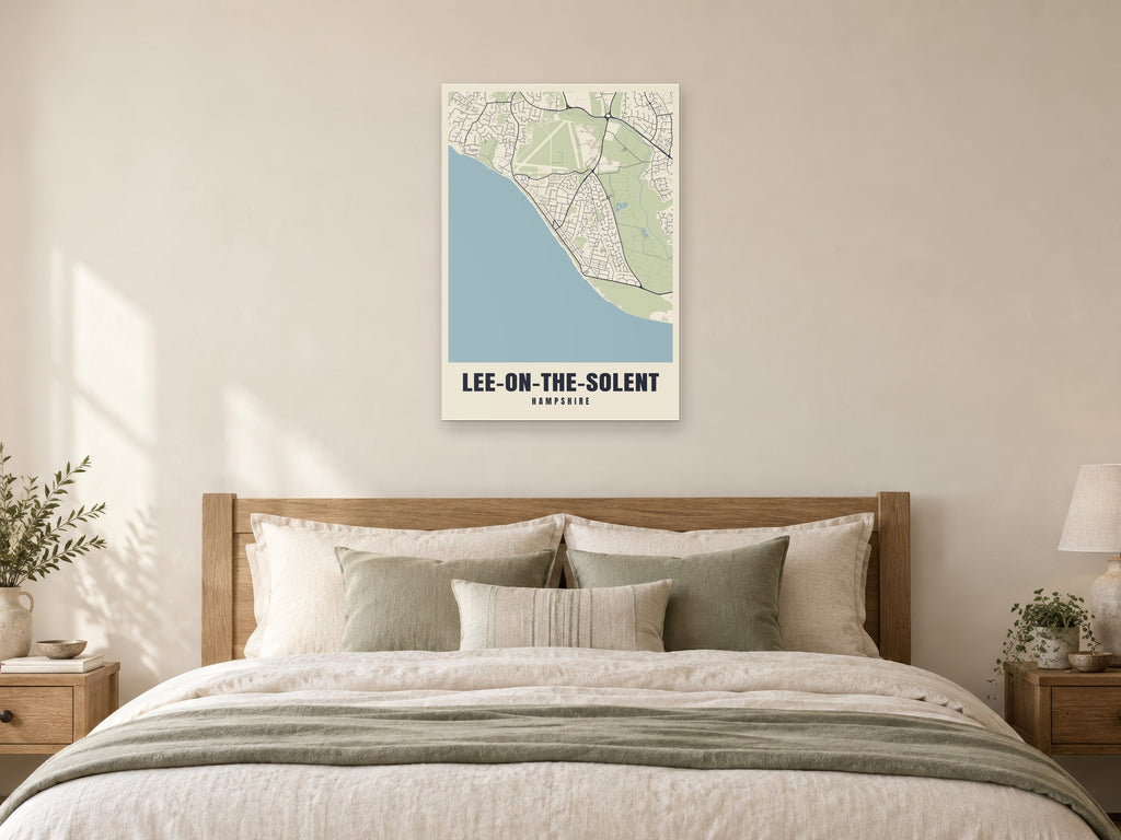 Lee-on-the-Solent Street Map Poster at A1, as a poster, above a bed