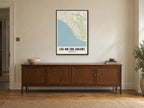 Lee-on-the-Solent Street Map Poster at A1, in a black frame, above a sideboard