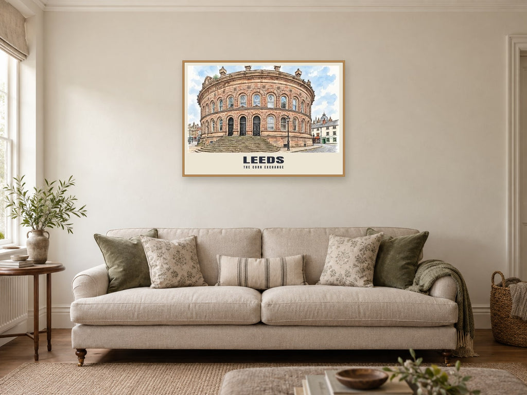 The Corn Exchange, Leeds Poster at A1, in a natural wood frame, in a sitting room